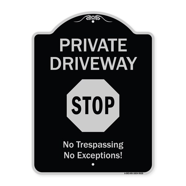 Signmission Designer Series-Private Driveway Stop Black & Silver Heavy-Gauge Aluminum, 24" H, BS-1824-9920 A-DES-BS-1824-9920 - main